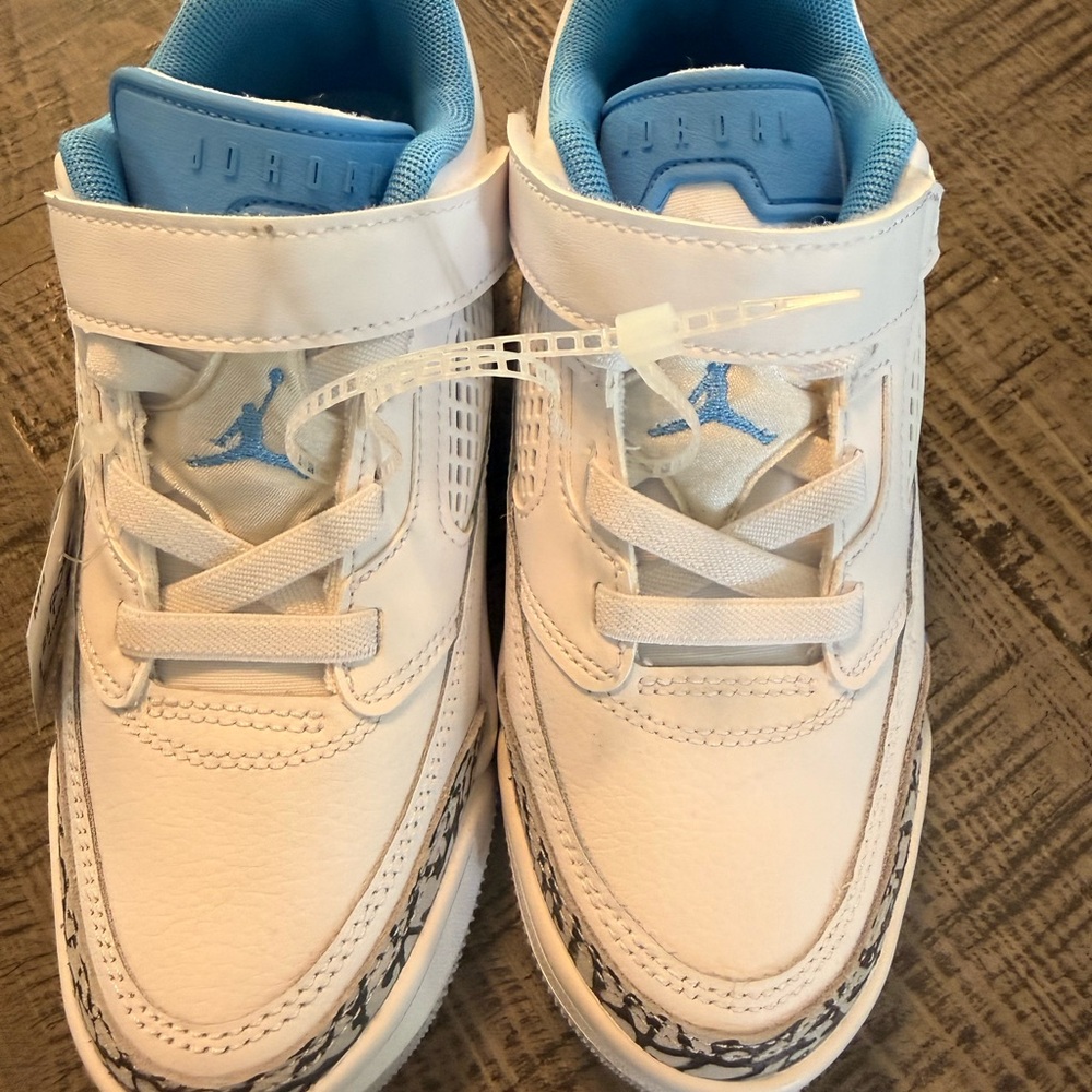 Jordan Kids White and Light Blue Retro Strap Sneakers